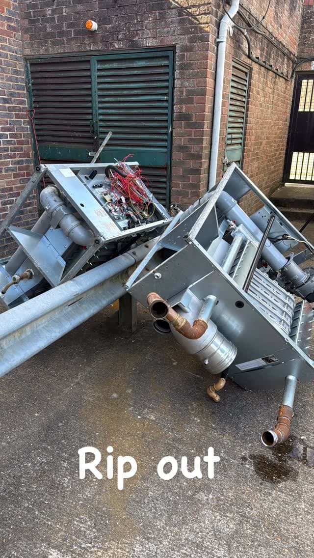 Old commercial boiler plant being stripped out at Tesco ahead of a two-boiler replacement